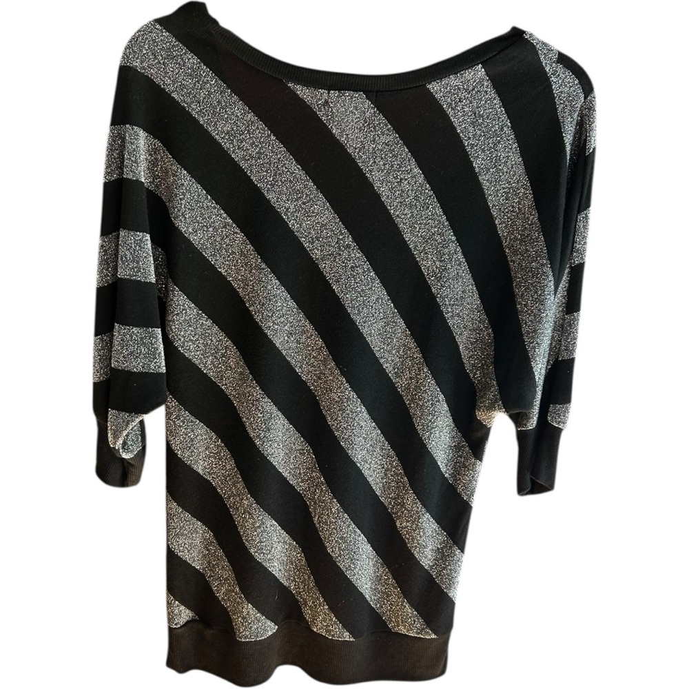 Body Central striped black/silver metallic top Sz S - Picture 2 of 6